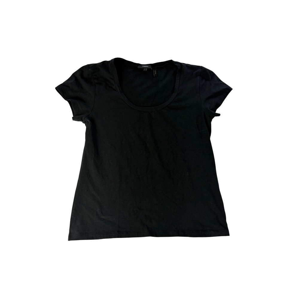 Theory T-Shirt Womens L Juin 2 Compliment Scoop Neck Cotton Stretch Black